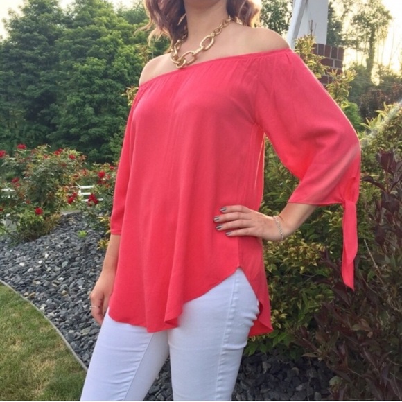 Coral Off the Shoulder top - Picture 1 of 7